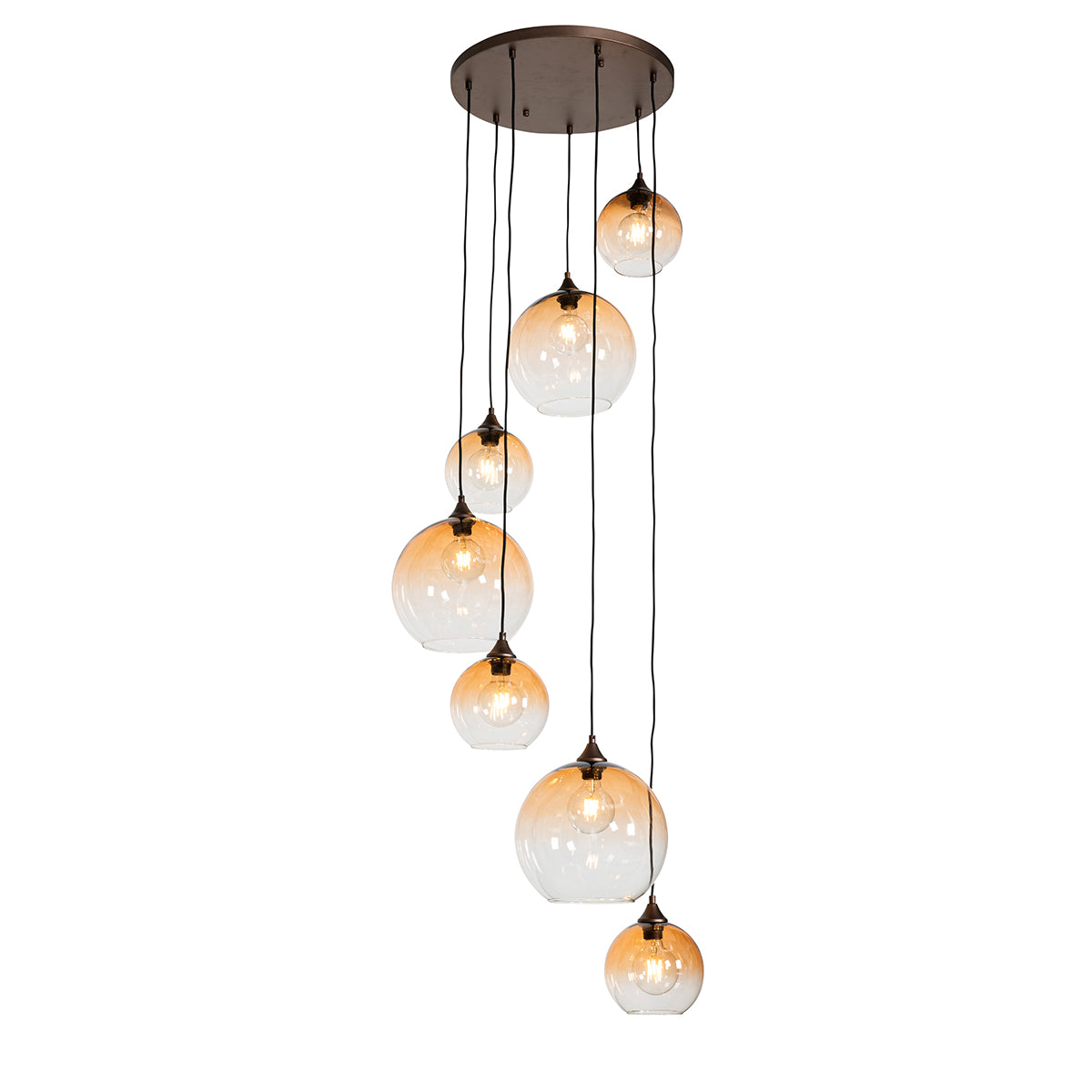 QAZQA Art Deco hanglamp donkerbrons met amber glas 7-lichts - Sandra