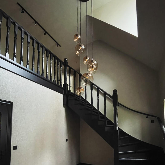 QAZQA Art Deco hanglamp donkerbrons met amber glas 7-lichts - Sandra