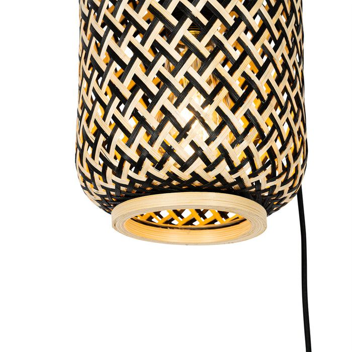 QAZQA Oosterse hanglamp bamboe met zwart 3-lichts - Yvonne