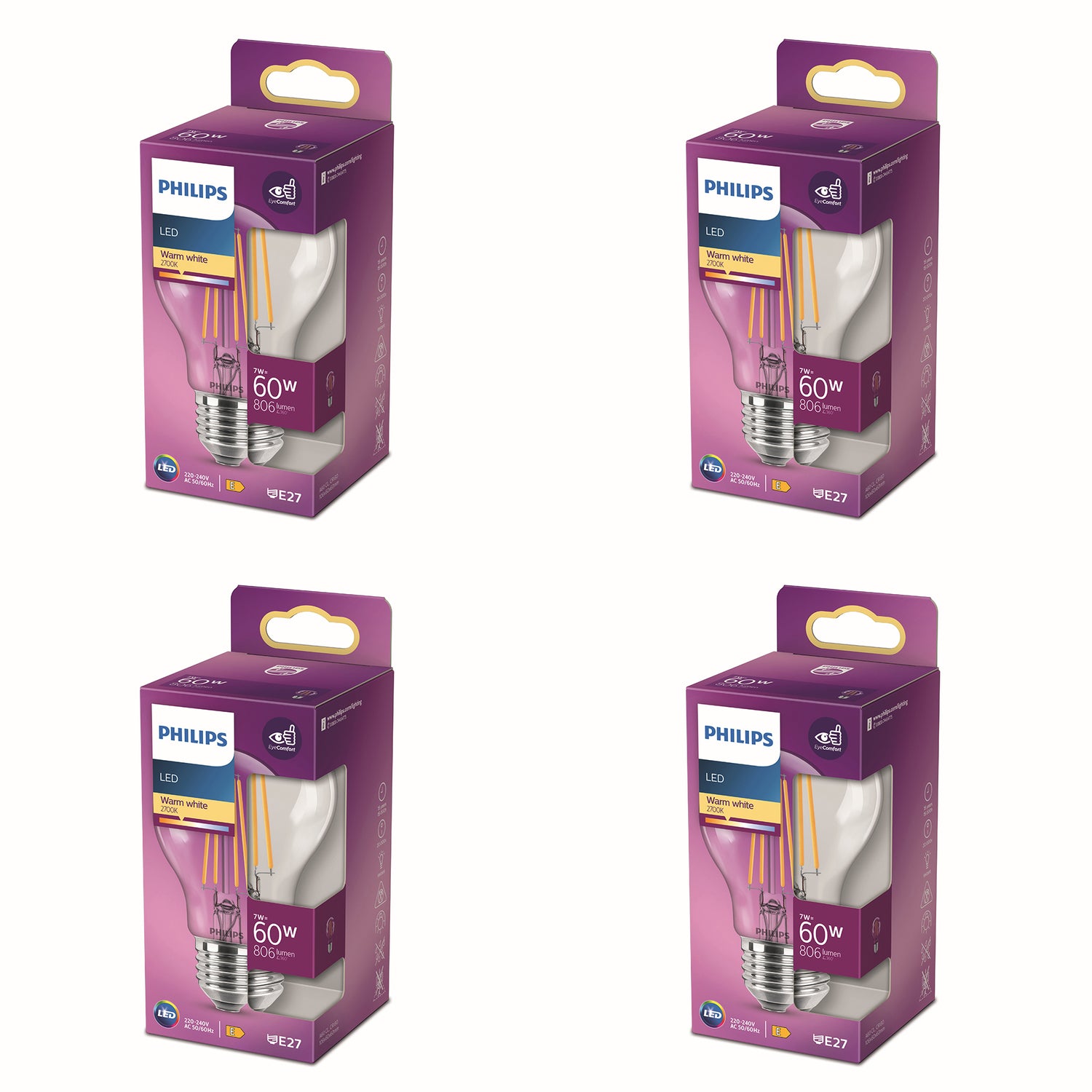 Philips Voordeelverpakking E27 - LED Standaardlamp - Set van 4 Stuks