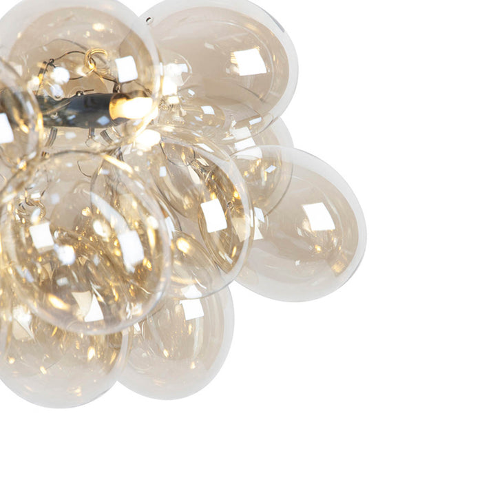 QAZQA Smart hanglamp zwart met amber glas incl. 8 Wifi G9 - Uvas