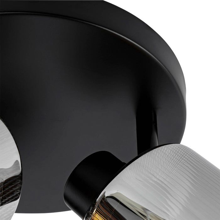 QAZQA Plafondspot zwart met smoke glas rond 3-lichts verstelbaar -