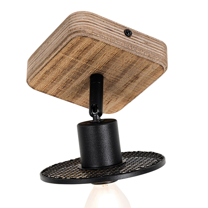 QAZQA Industriële plafondspot zwart met hout - Jasmijn