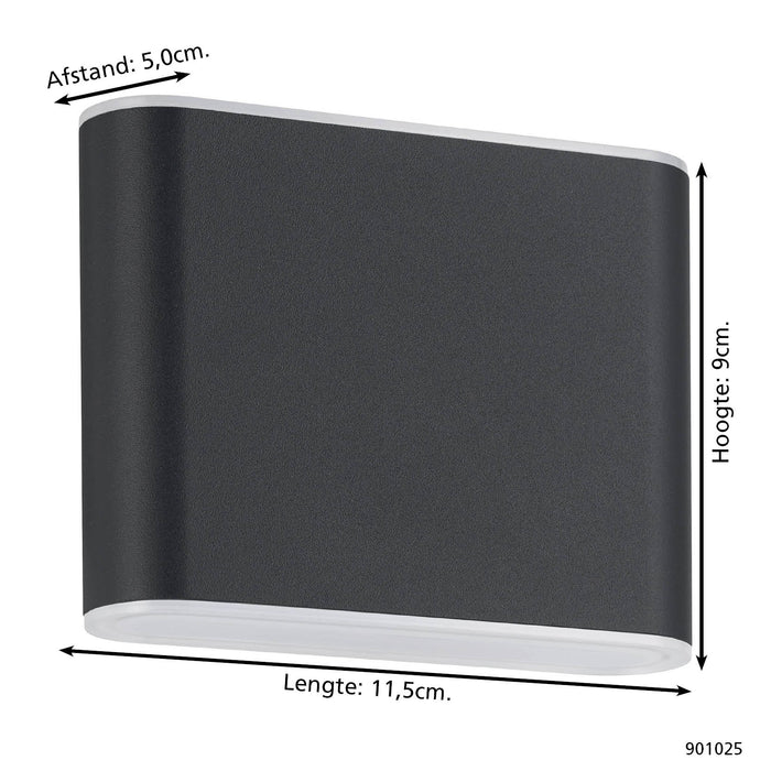 EGLO Grutti Wandlamp - LED - 11,5 cm - Antraciet