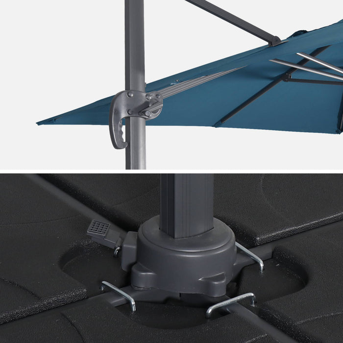 sweeek - Vierkante offset parasol 3x3m + set van 4 verzwaarde tegels