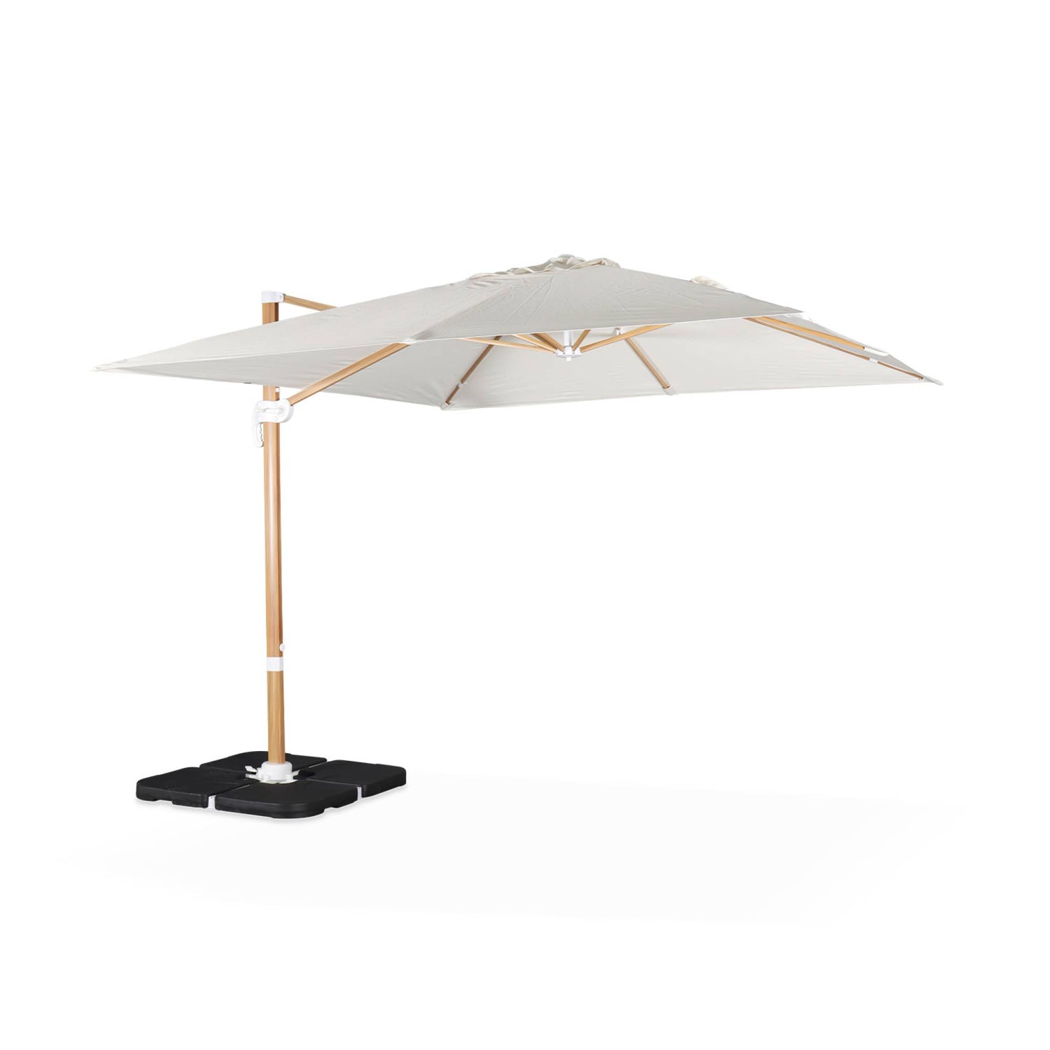 sweeek - Vierkante zweefparasol 3x3m + set van 4 verzwaarde tegels