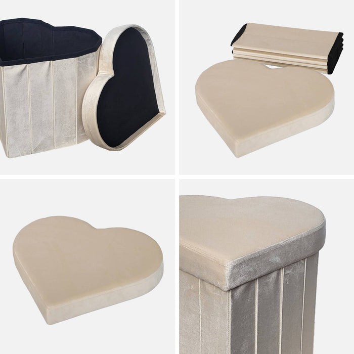 sweeek - Set van 2 hartvormige opvouwbare velours krukjes