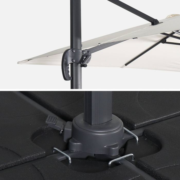 sweeek - Vierkante offset parasol 3x3m + set van 4 verzwaarde tegels