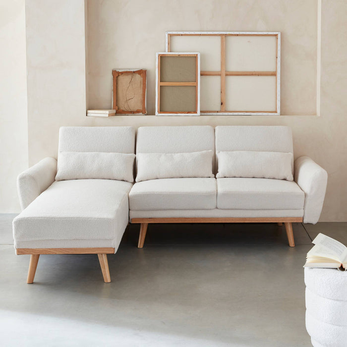 sweeek - Verstelbare 3-zits hoekbank met bouclé bekleding