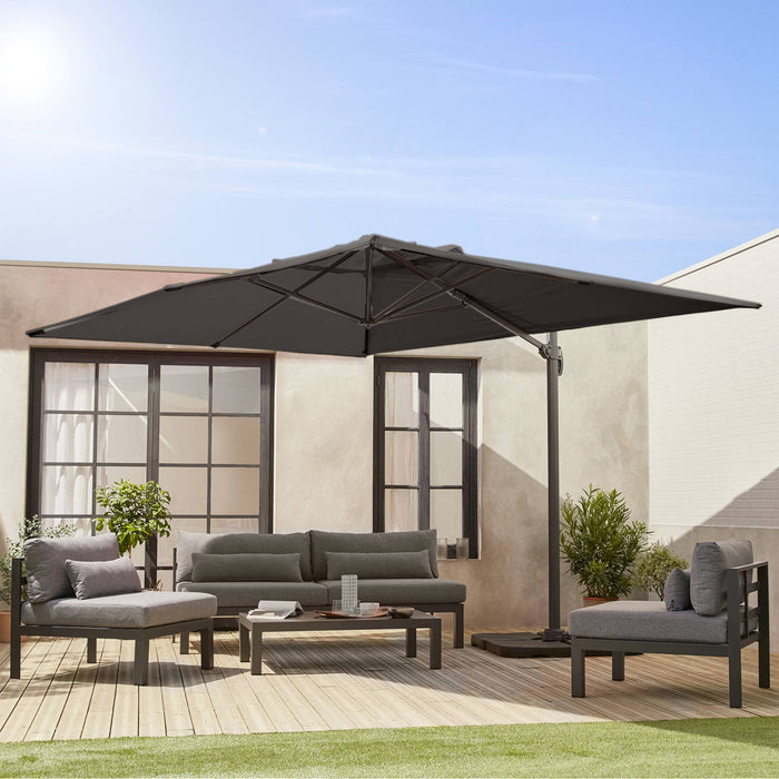 sweeek - Rechthoekige parasol 3x4m + verzwaarde tegels 50x50cm