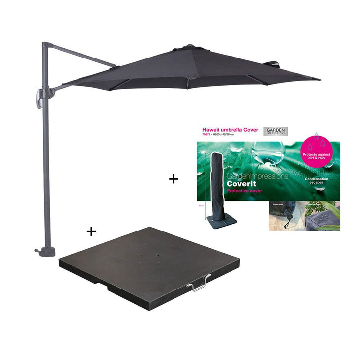 Garden Impressions Hawaii parasol S Ø300 zwart + 80kg voet en hoes