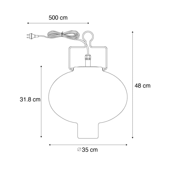 QAZQA Buiten hanglamp wit 35 cm met rode stekker IP44 - Pion