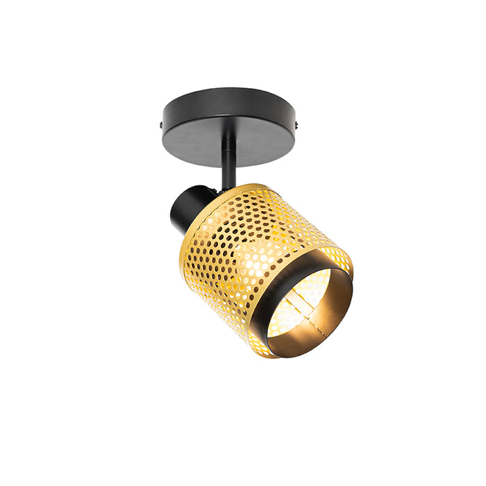 QAZQA Industriële spot zwart met goud - Kayden