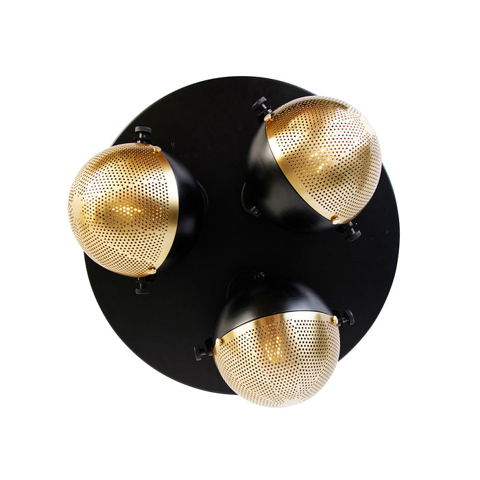 QAZQA Industriële spot zwart met messing 3-lichts - Haicha
