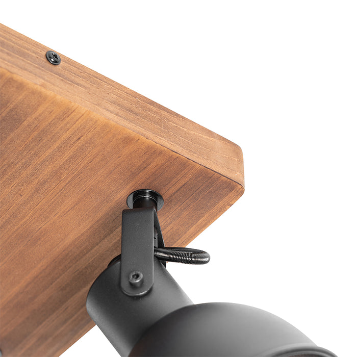 QAZQA Industriële spot zwart met hout kantelbaar 4-lichts - Tommy