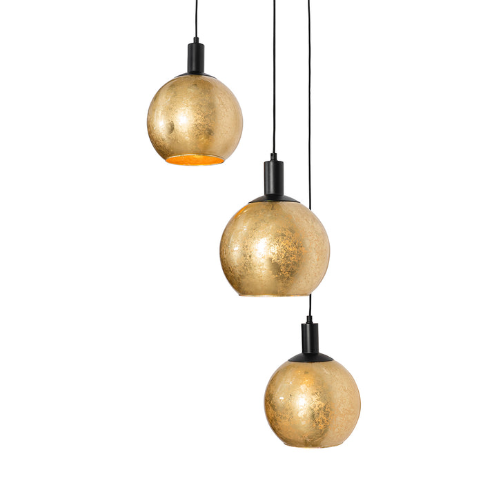 QAZQA Design hanglamp zwart met goud glas 3-lichts - Bert