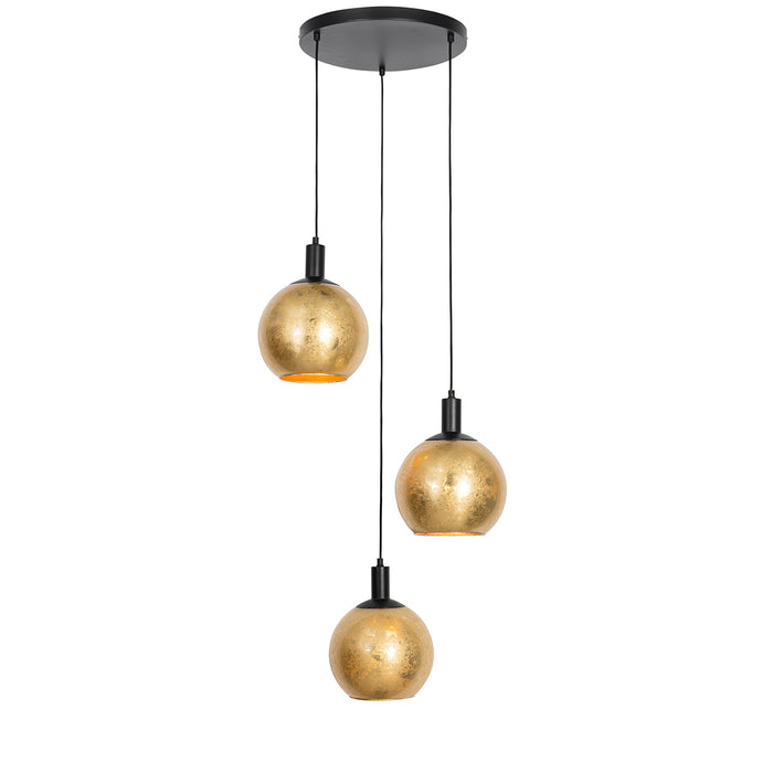 QAZQA Design hanglamp zwart met goud glas 3-lichts - Bert