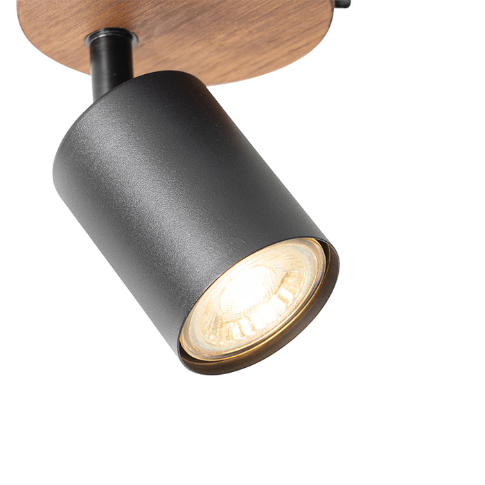 QAZQA Industriële spot zwart met hout kantelbaar - Jeana