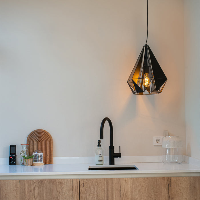 QAZQA Industriële hanglamp zwart met mesh - Carcass