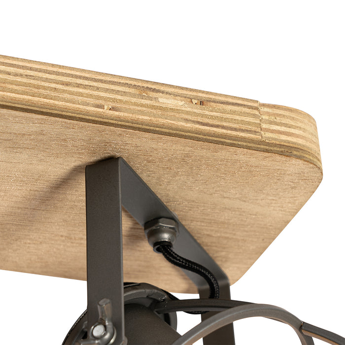 QAZQA Industriële spot donkergrijs met hout verstelbaar 3-lichts -