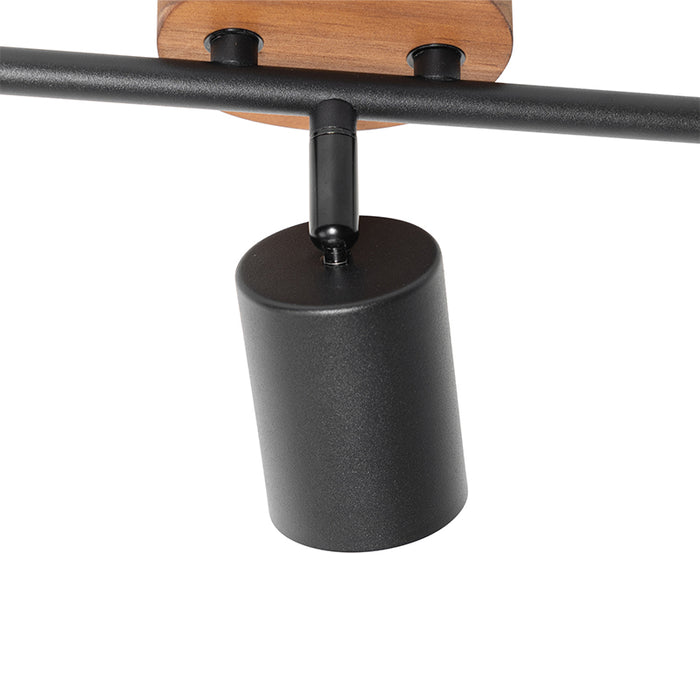 QAZQA Industriële spot zwart met hout kantelbaar 3-lichts - Jeana