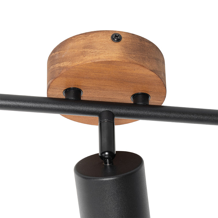 QAZQA Industriële spot zwart met hout kantelbaar 3-lichts - Jeana