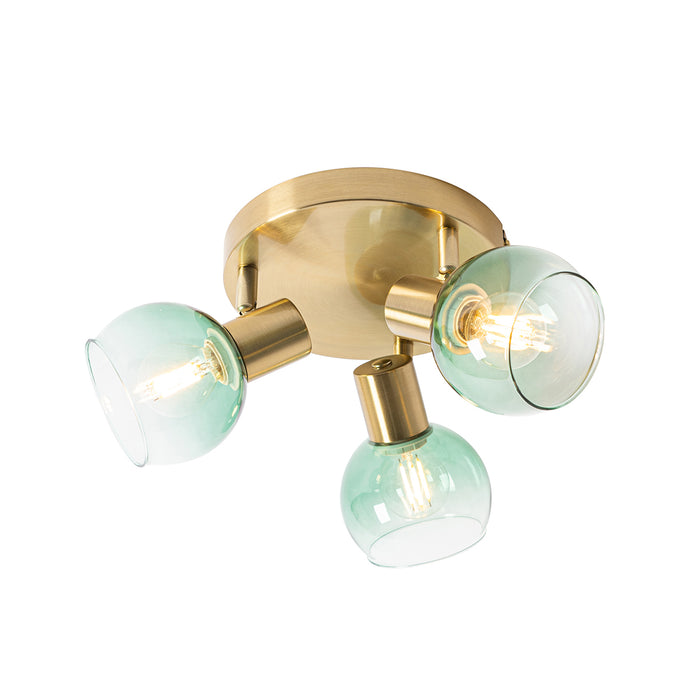 QAZQA Art Deco plafondspot goud met groen glas 3-lichts - Vidro