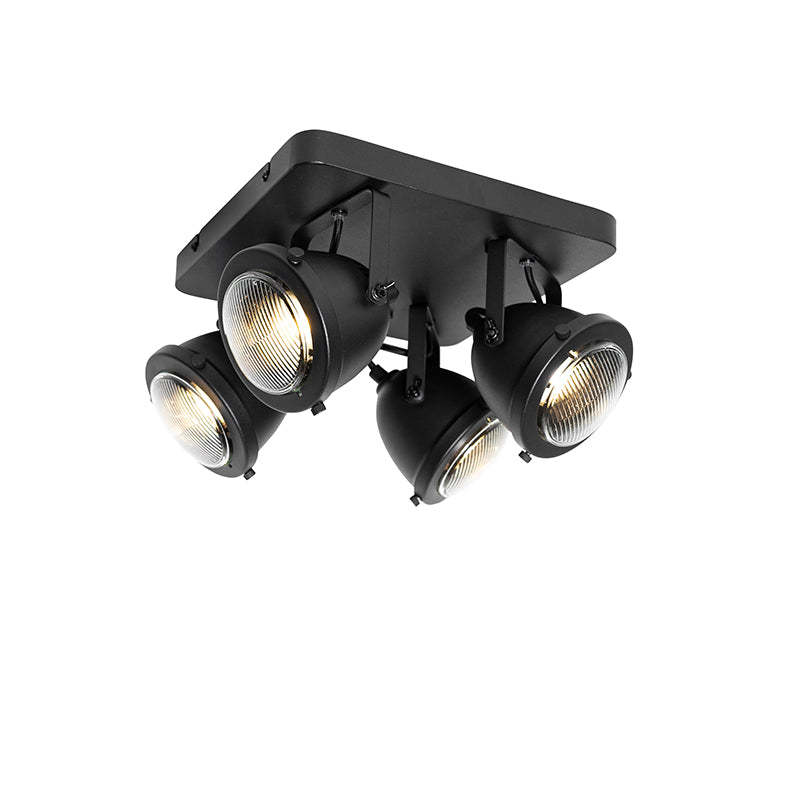 QAZQA Industriële spot zwart 4-lichts - Emado