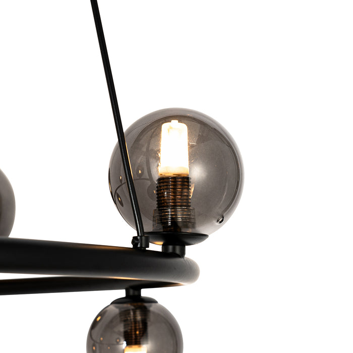 QAZQA Hanglamp zwart met smoke glas rond 8-lichts - Monaco