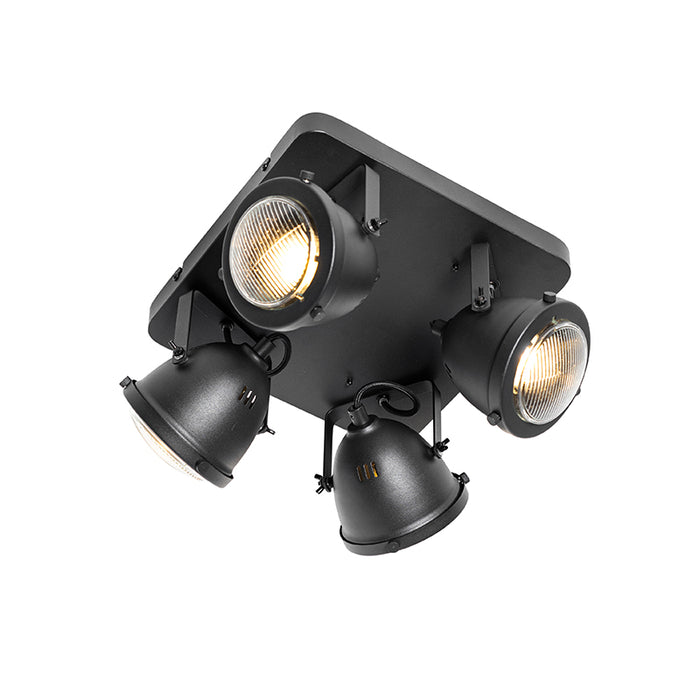 QAZQA Industriële spot zwart 4-lichts - Emado