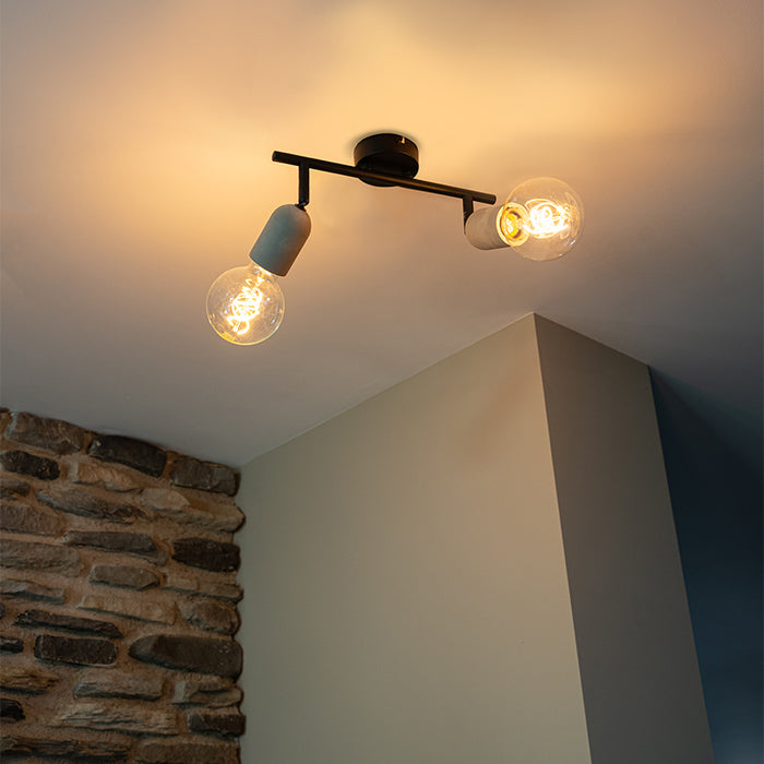 QAZQA Industriële spot zwart met beton 2-lichts - Pedra