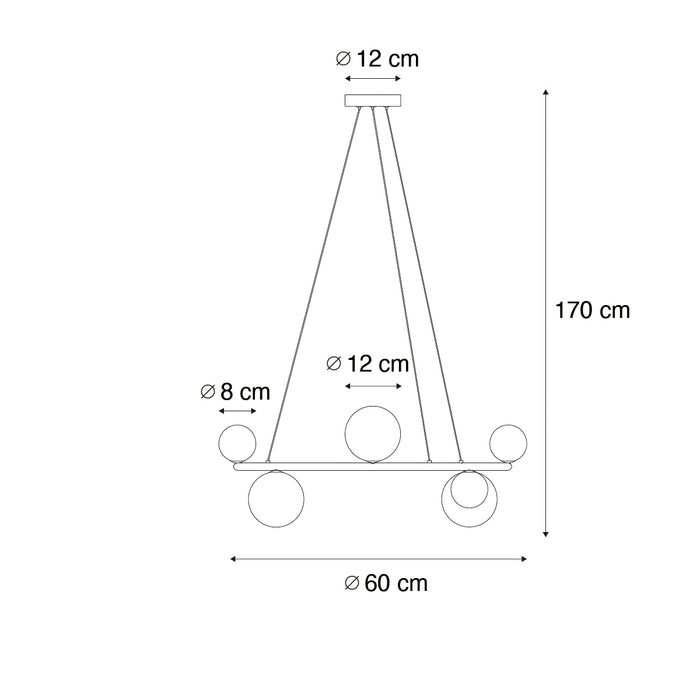 QAZQA Hanglamp zwart met smoke glas rond 8-lichts - Monaco