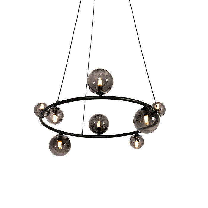 QAZQA Hanglamp zwart met smoke glas rond 8-lichts - Monaco