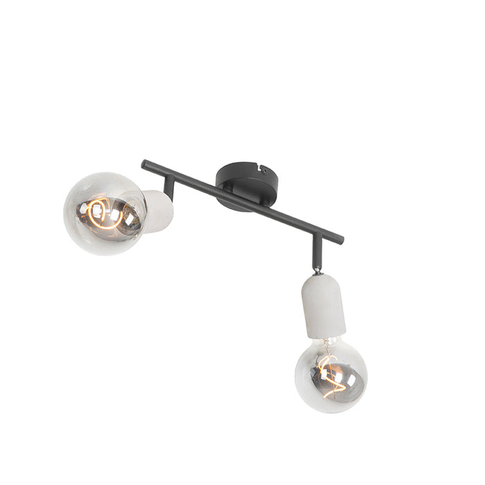 QAZQA Industriële spot zwart met beton 2-lichts - Pedra