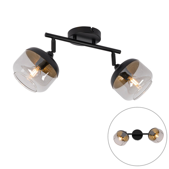 QAZQA Design spot zwart met goud en smoke glas 2-lichts - Kyan