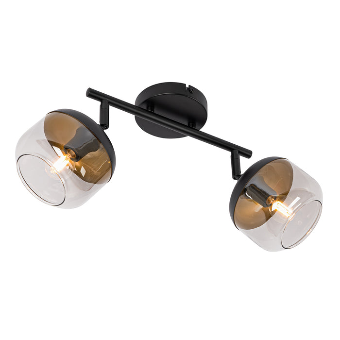 QAZQA Design spot zwart met goud en smoke glas 2-lichts - Kyan