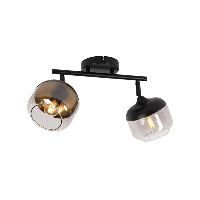 QAZQA Design spot zwart met goud en smoke glas 2-lichts - Kyan