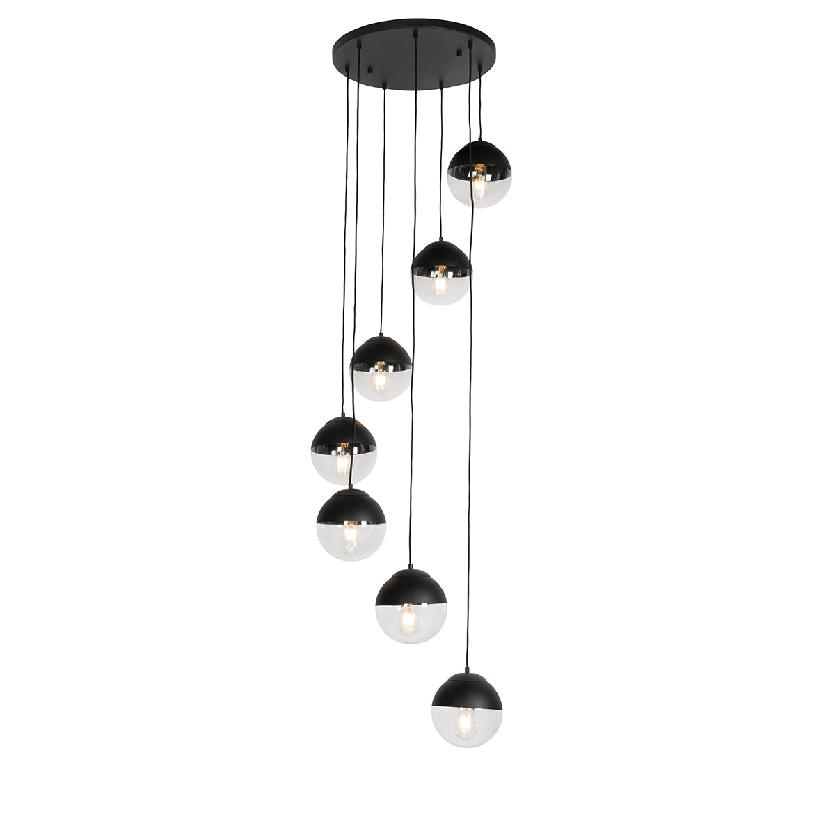QAZQA Retro hanglamp zwart met helder glas  7-lichts - Eclipse