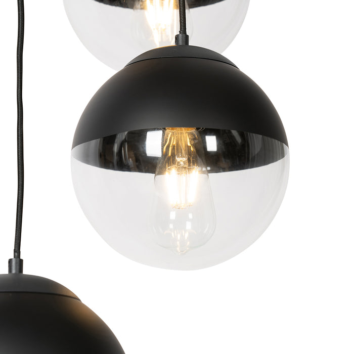 QAZQA Retro hanglamp zwart met helder glas  7-lichts - Eclipse