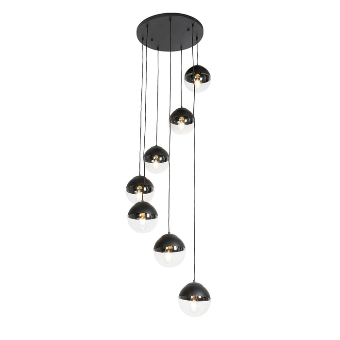 QAZQA Retro hanglamp zwart met helder glas  7-lichts - Eclipse