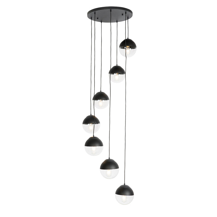 QAZQA Retro hanglamp zwart met helder glas  7-lichts - Eclipse