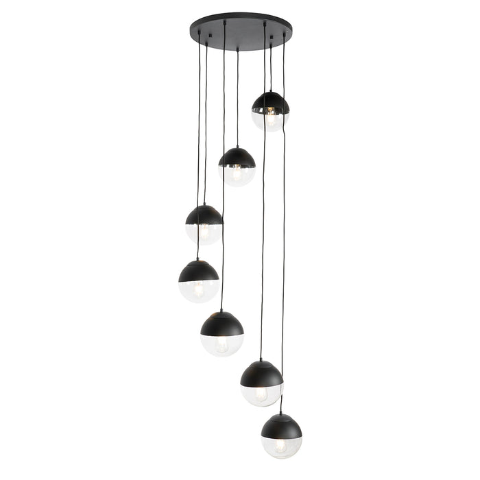 QAZQA Retro hanglamp zwart met helder glas  7-lichts - Eclipse