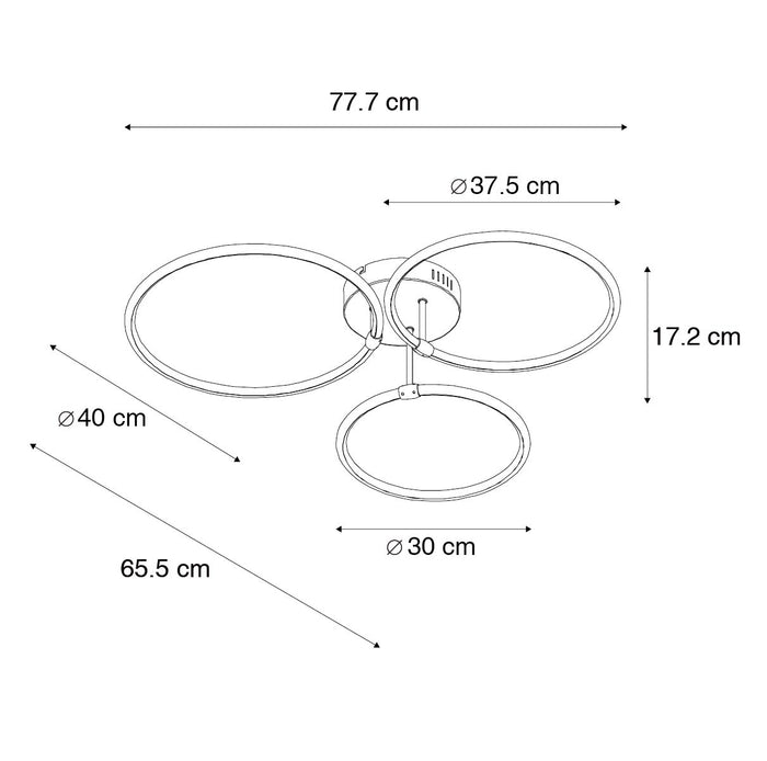 QAZQA Design plafondlamp zwart incl. LED 3-staps dimbaar 3-lichts -