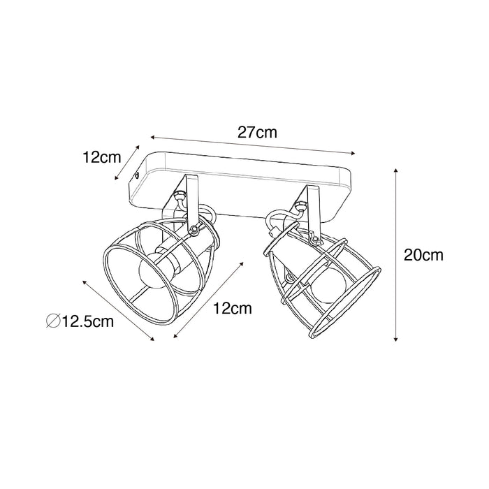 QAZQA Industriële spot donkergrijs met hout verstelbaar 2-lichts -