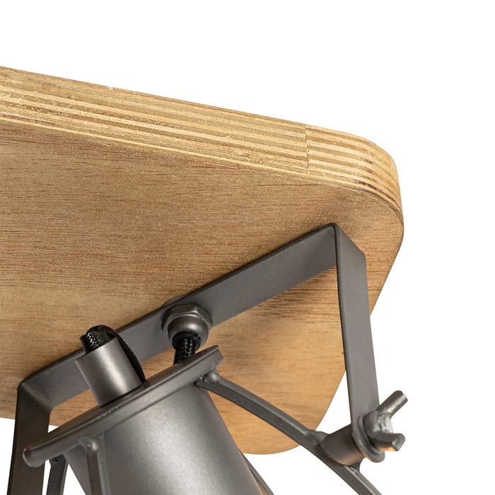 QAZQA Industriële spot donkergrijs met hout verstelbaar 2-lichts -