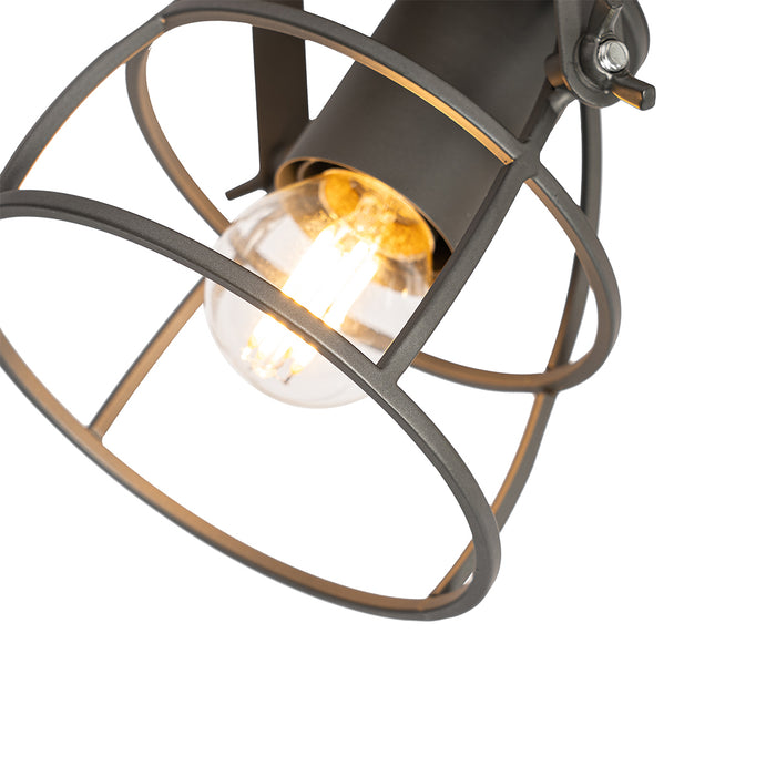 QAZQA Industriële spot donkergrijs met hout verstelbaar 2-lichts -