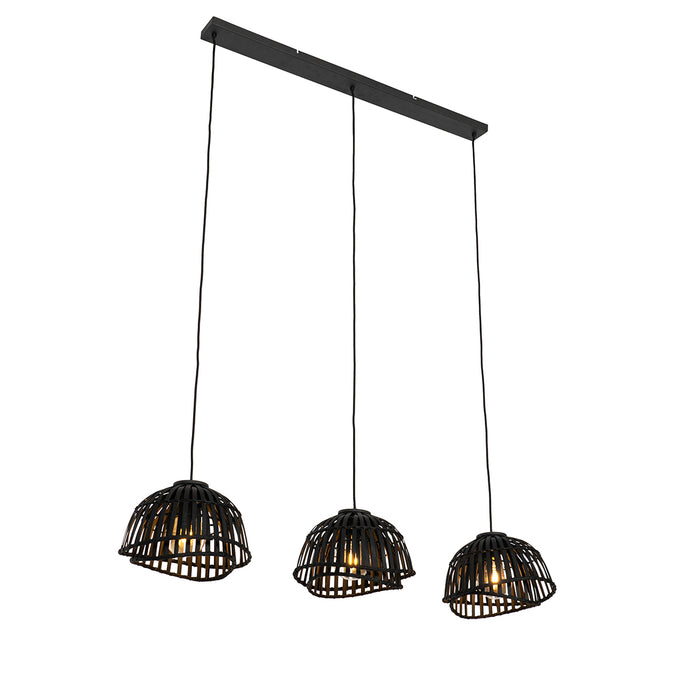 QAZQA Oosterse hanglamp zwart bamboe 3-lichts - Pua
