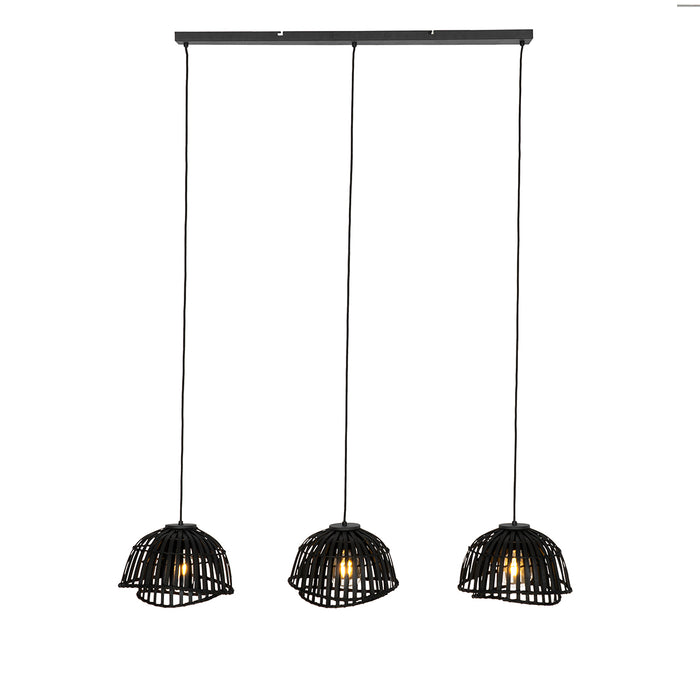 QAZQA Oosterse hanglamp zwart bamboe 3-lichts - Pua