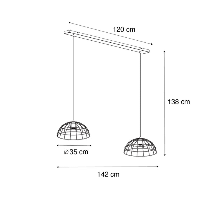 QAZQA Industriële hanglamp zwart 2-lichts - Hanze