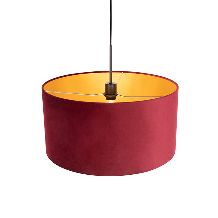 QAZQA Hanglamp met velours kap rood met goud 50 cm - Combi
